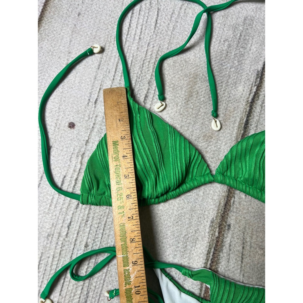 Unbranded Bikini Set Womens Green Ribbed Cowrie Shell Boho Tropical Beachwear - Picture 7 of 8